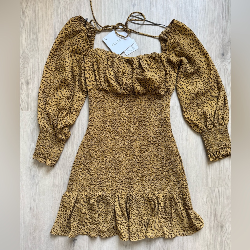 NWT Elliatt Romance Dress Leopard Animal Print Dress with Puff Sleeves Small S